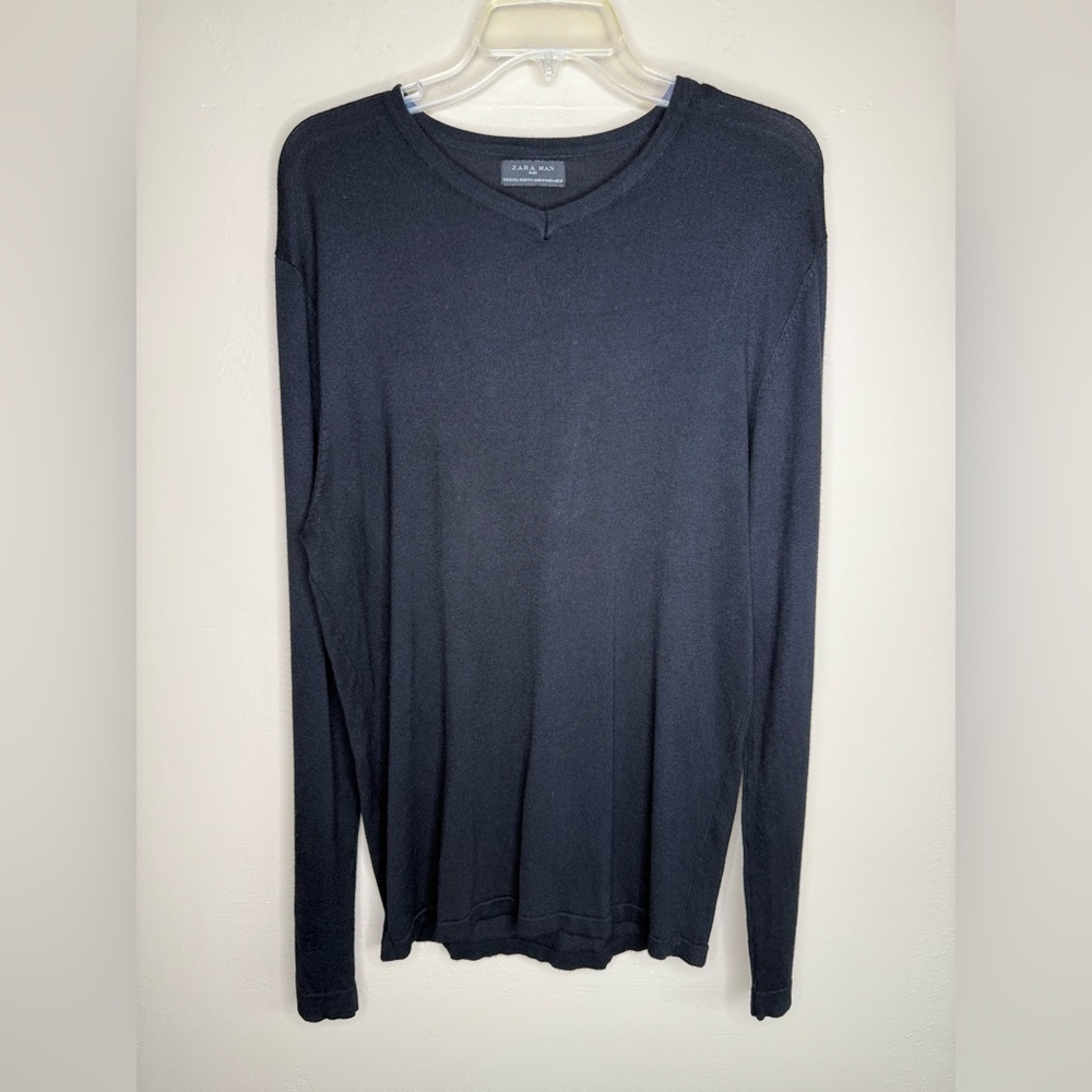 Zara Man Light Sweater Cotton V-Neck Pullover Long Sleeve Size XL